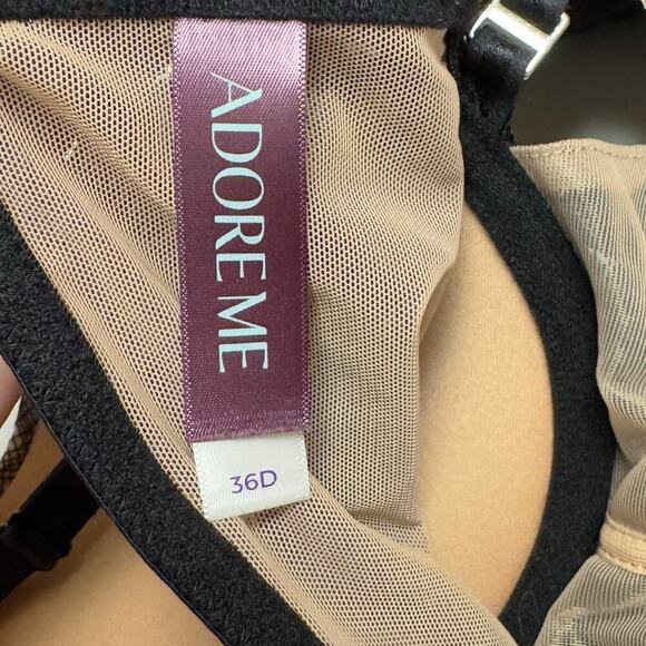 Adore Me Camilla Black Plunge Lace Push Up Bra Women's 36D Underwire Mesh - Picture 2 of 6